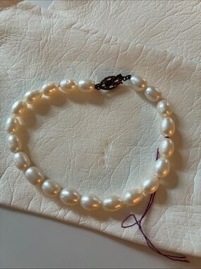 Classic White Genuine Pearl Strand Bracelet sterling clasp